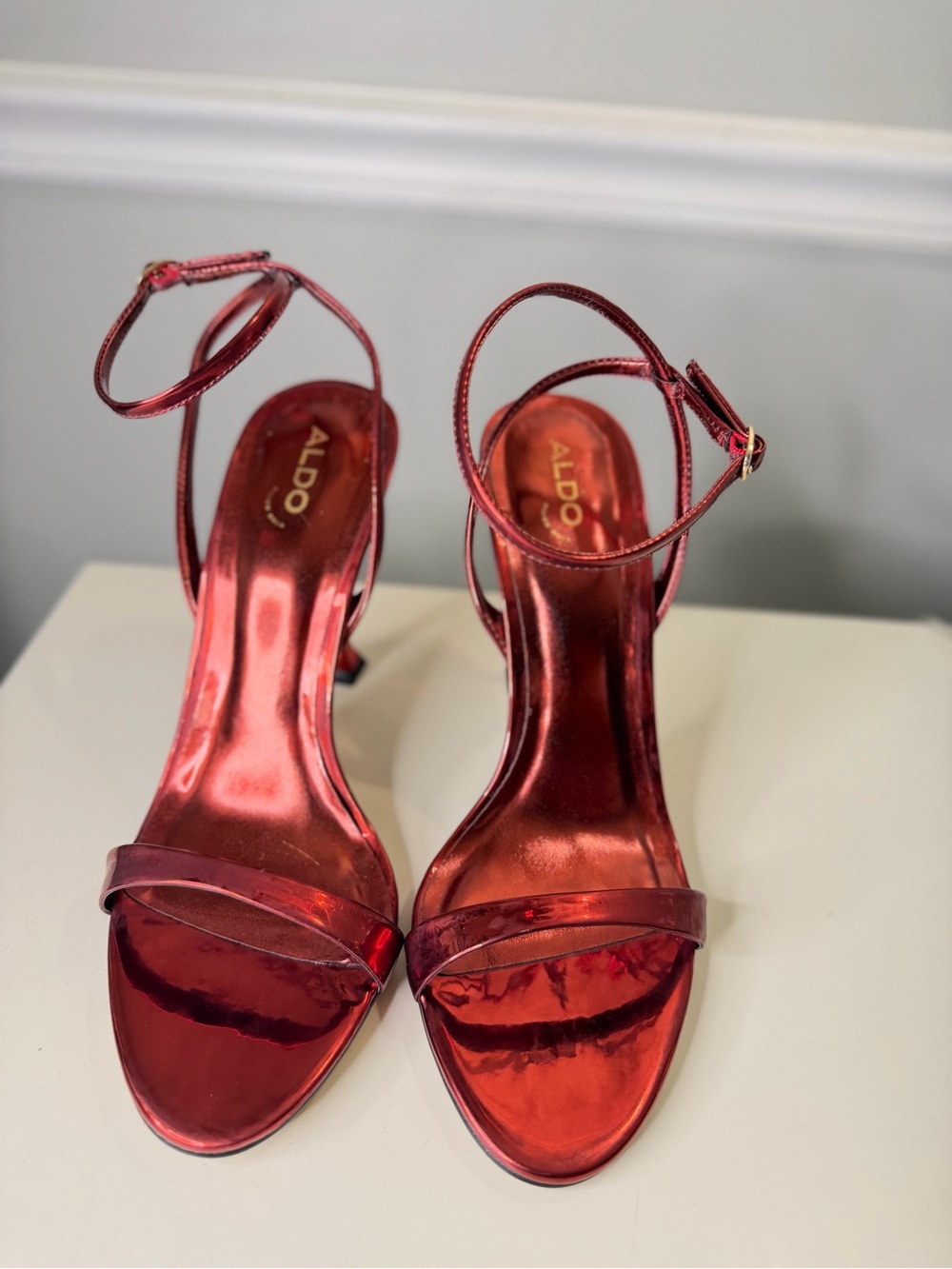 ALDO Metallic Red Ankle-Strap Heels